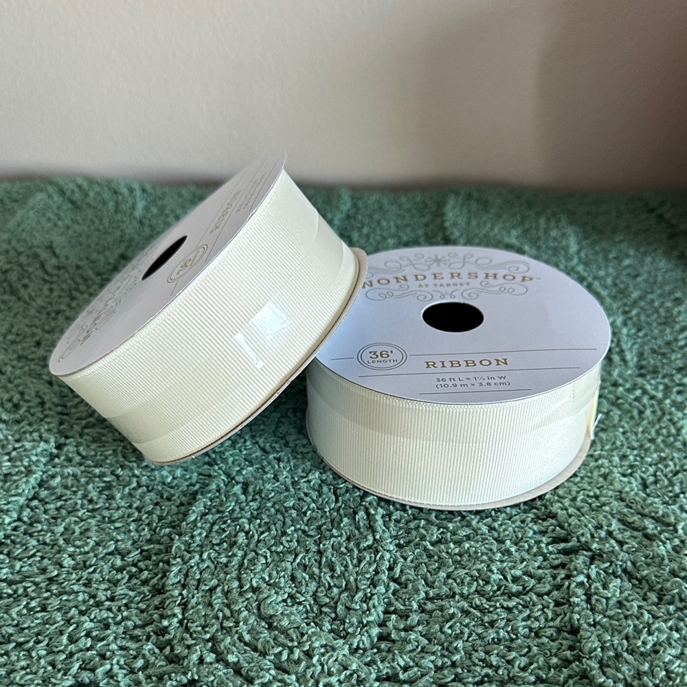 Wondershop Ivory Cream Ribbon Set of 2 36’ Long x 1 1/2” Wide NEW!